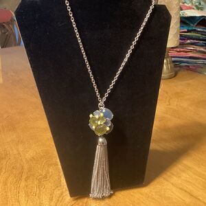 Talbot’s Silvertone Chain and Acrylic Bead Necklace with Tassel